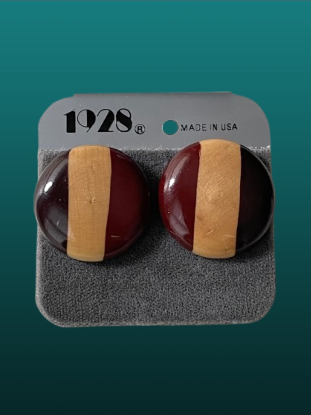 Vintage 1928? tri-color wood disc earrings neutral boho classic